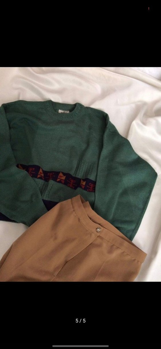 Vintage yeşil Örgü Yün Kazak - Görsel 5