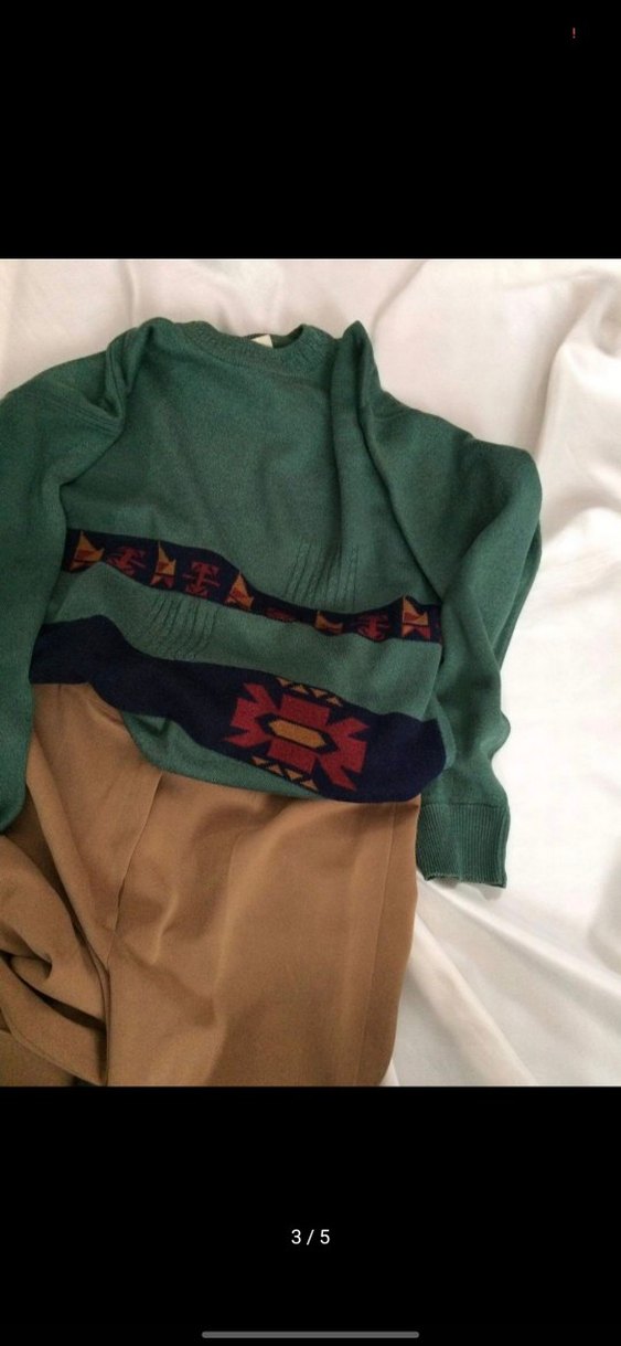 Vintage yeşil Örgü Yün Kazak - Görsel 3