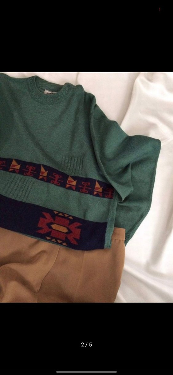 Vintage yeşil Örgü Yün Kazak - Görsel 2