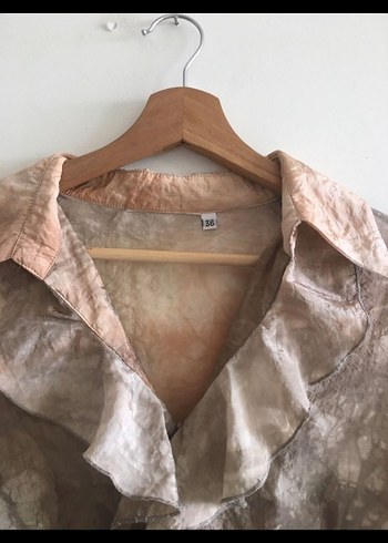 Vintage Düğmeli Bej Kadın Gömlek - Görsel 6