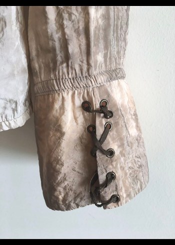 38 Beden Vintage Düğmeli Bej Kadın Gömlek