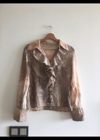 Vintage Düğmeli Bej Kadın Gömlek - Görsel 5