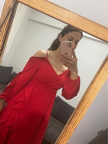 s Beden Kırmızı abiye elbise