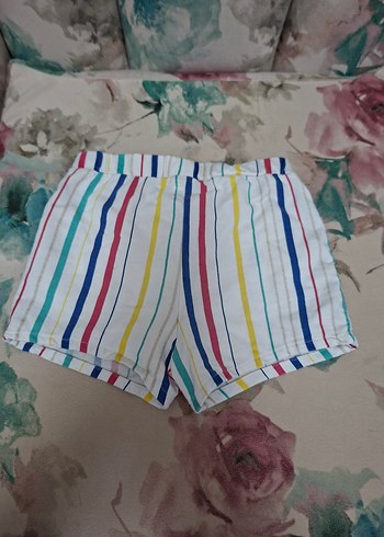 Çok Renkli Çizgili Cepli Kız Şortu - Görsel 5