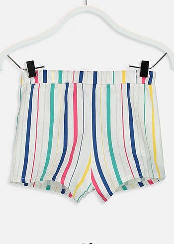 Çok Renkli Çizgili Cepli Kız Şortu - Görsel 2