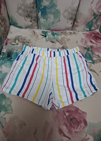 Çok Renkli Çizgili Cepli Kız Şortu - Görsel 3