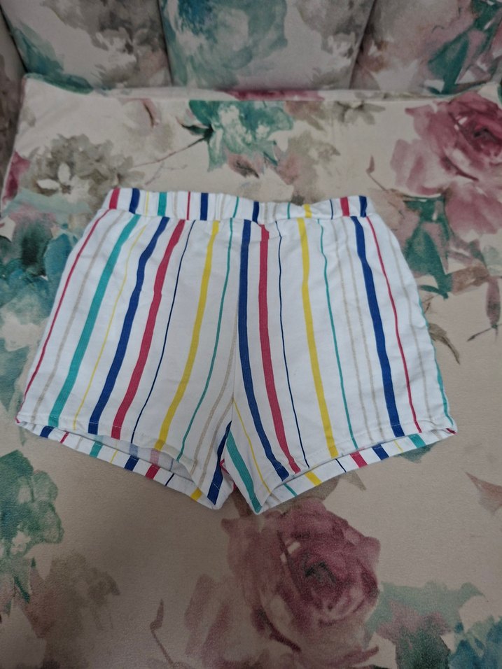 Çok Renkli Çizgili Cepli Kız Şortu - Görsel 5