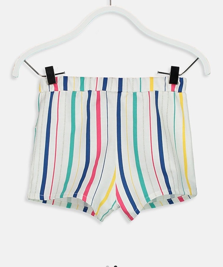 Çok Renkli Çizgili Cepli Kız Şortu - Görsel 2