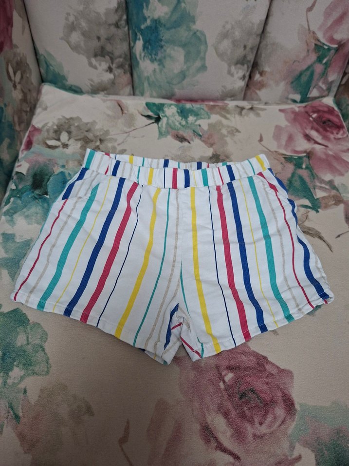 Çok Renkli Çizgili Cepli Kız Şortu - Görsel 3