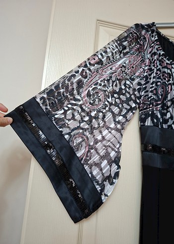 Payetli Ara boy Yarım Kol Elbise - Görsel 2