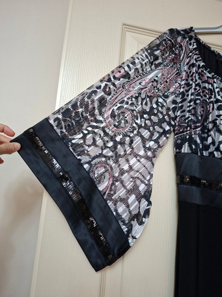 Payetli Ara boy Yarım Kol Elbise - Görsel 2