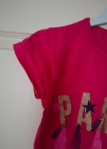 Kız Çocuk Pembe Payetli Baskılı Tişört - Görsel 3