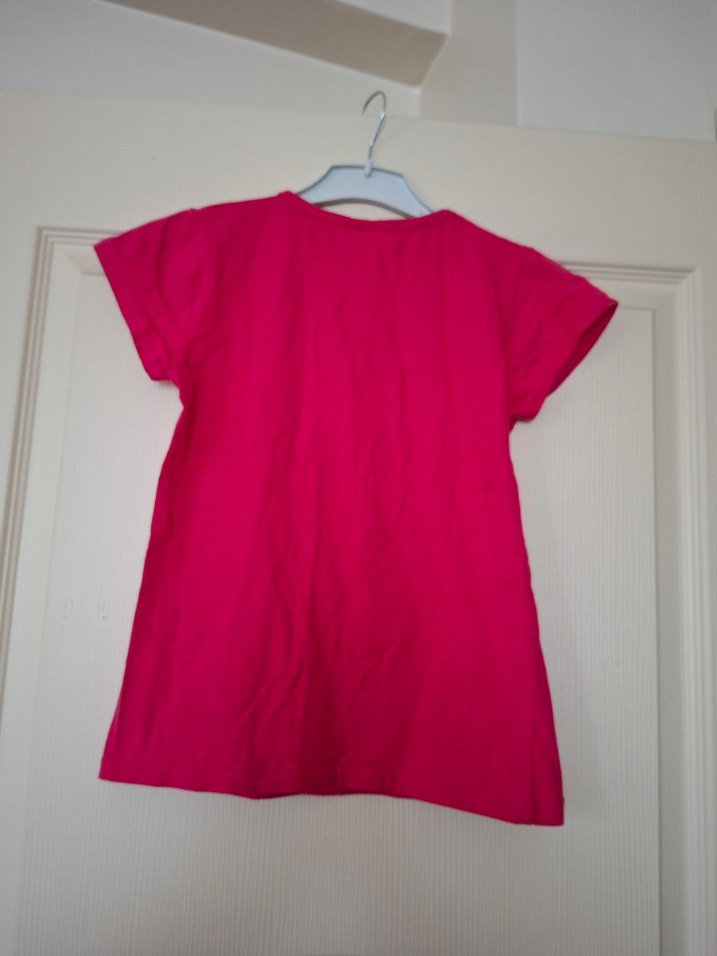 Kız Çocuk Pembe Payetli Baskılı Tişört - Görsel 5