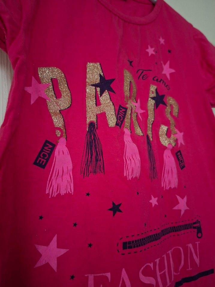 Kız Çocuk Pembe Payetli Baskılı Tişört - Görsel 2