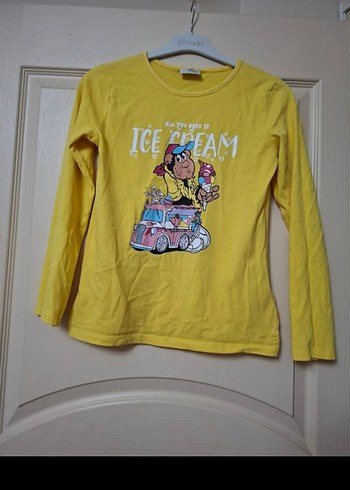 Sarı Uzun Kollu Nostaljik Maymun Baskılı Kız Tişörtü - Görsel 3