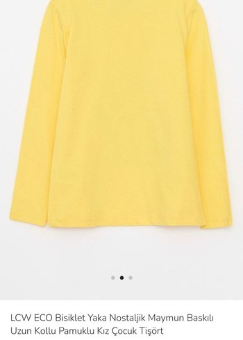 Sarı Uzun Kollu Nostaljik Maymun Baskılı Kız Tişörtü - Görsel 2