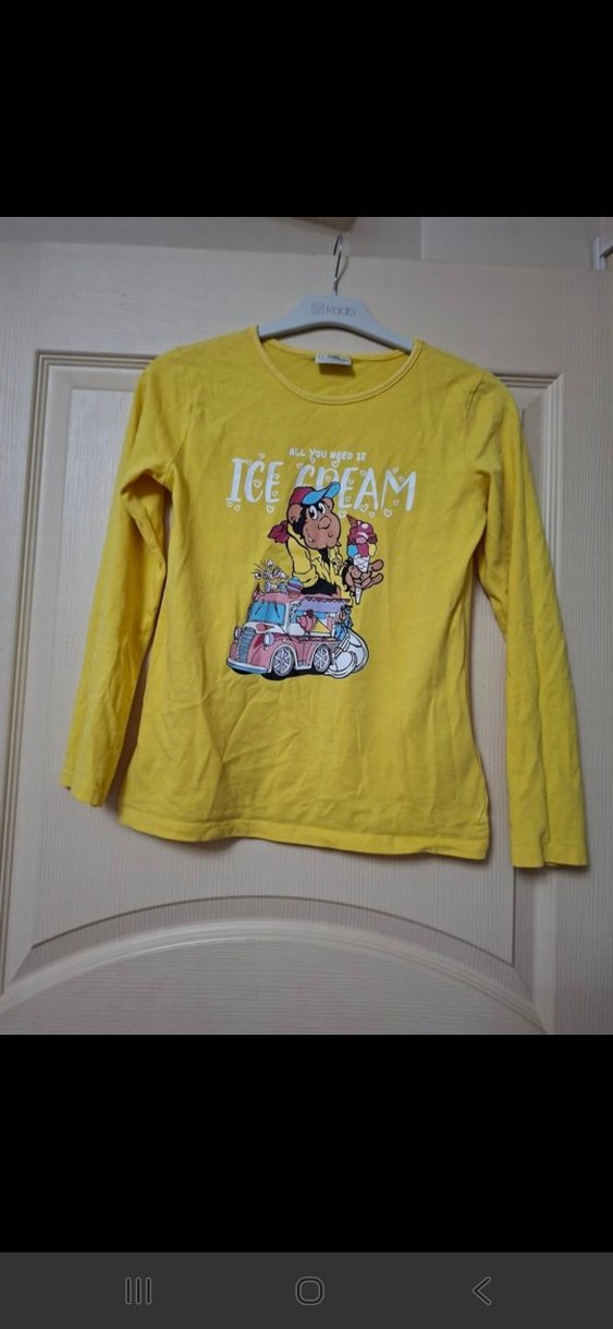 Sarı Uzun Kollu Nostaljik Maymun Baskılı Kız Tişörtü - Görsel 3