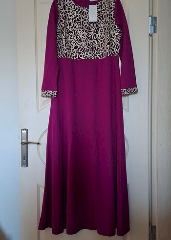 Bordo Nakışlı Uzun Kollu Abiye Elbise - Görsel 4