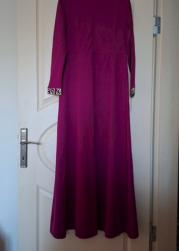 Bordo Nakışlı Uzun Kollu Abiye Elbise - Görsel 8