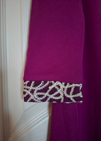 Bordo Nakışlı Uzun Kollu Abiye Elbise - Görsel 5