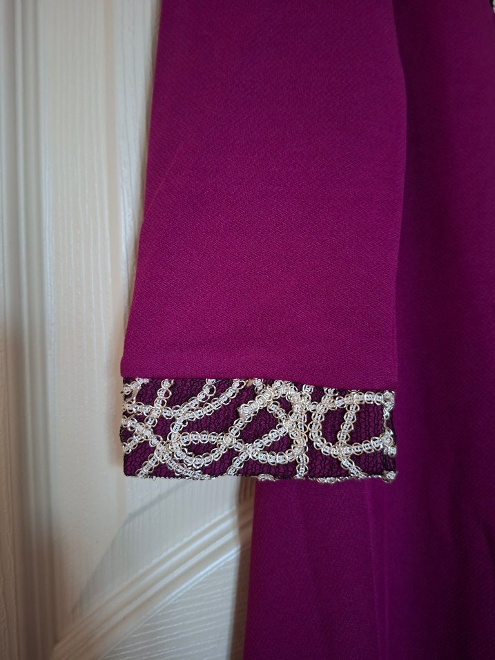 Bordo Nakışlı Uzun Kollu Abiye Elbise - Görsel 5