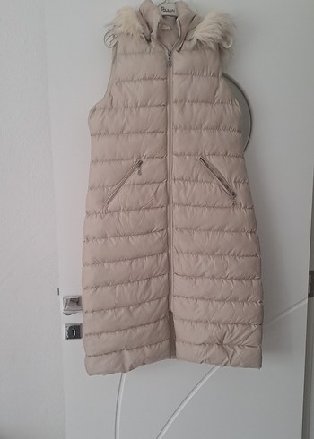 Bej Midi Suni Kürklü Kadın Yelek