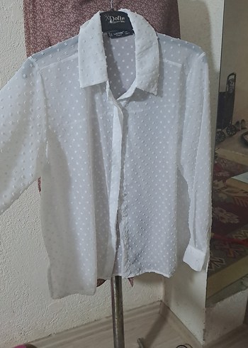 Düğmeli Beyaz Uzun Kollu Pamuklu Gömlek