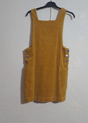 Kadın Sarı Keten Midi Boy Askılı Elbise - Görsel 2