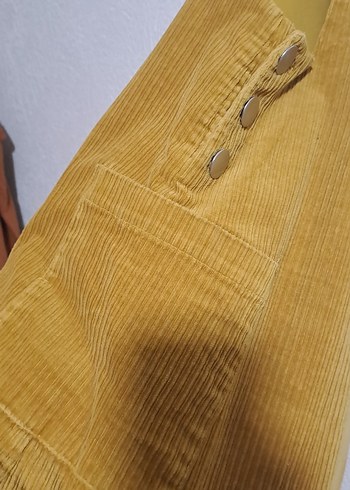 Kadın Sarı Keten Midi Boy Askılı Elbise - Görsel 4