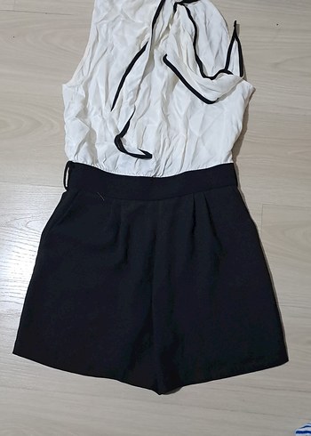 Kemerli Kolsuz Mini Kadın Tulum - Görsel 2