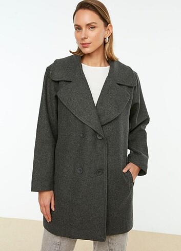 Antrasit Oversize Kaşe Kaban