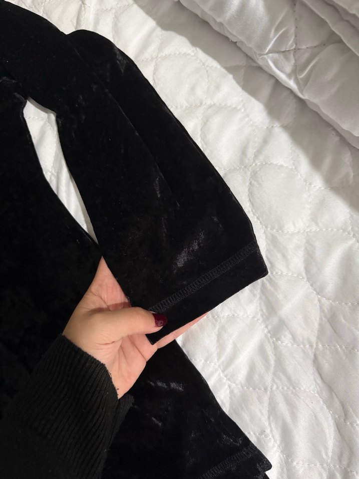 Siyah Kadın kadife Sweatshirt - Görsel 3