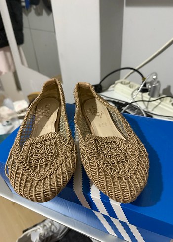 Bej Örgü Kadın Dolgu Topuklu Babet