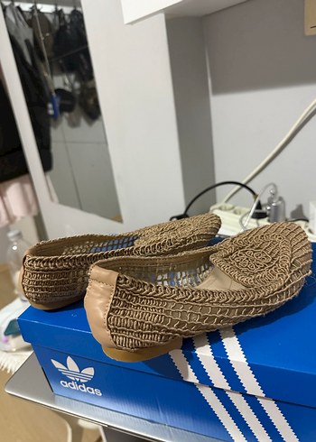 36 Beden Bej Örgü Kadın Dolgu Topuklu Babet