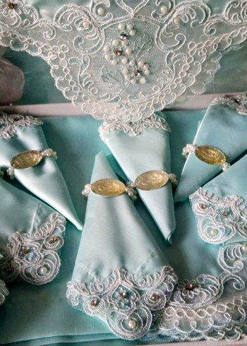 Nakışlı Turkuaz Masa Örtüsü Seti - Görsel 2