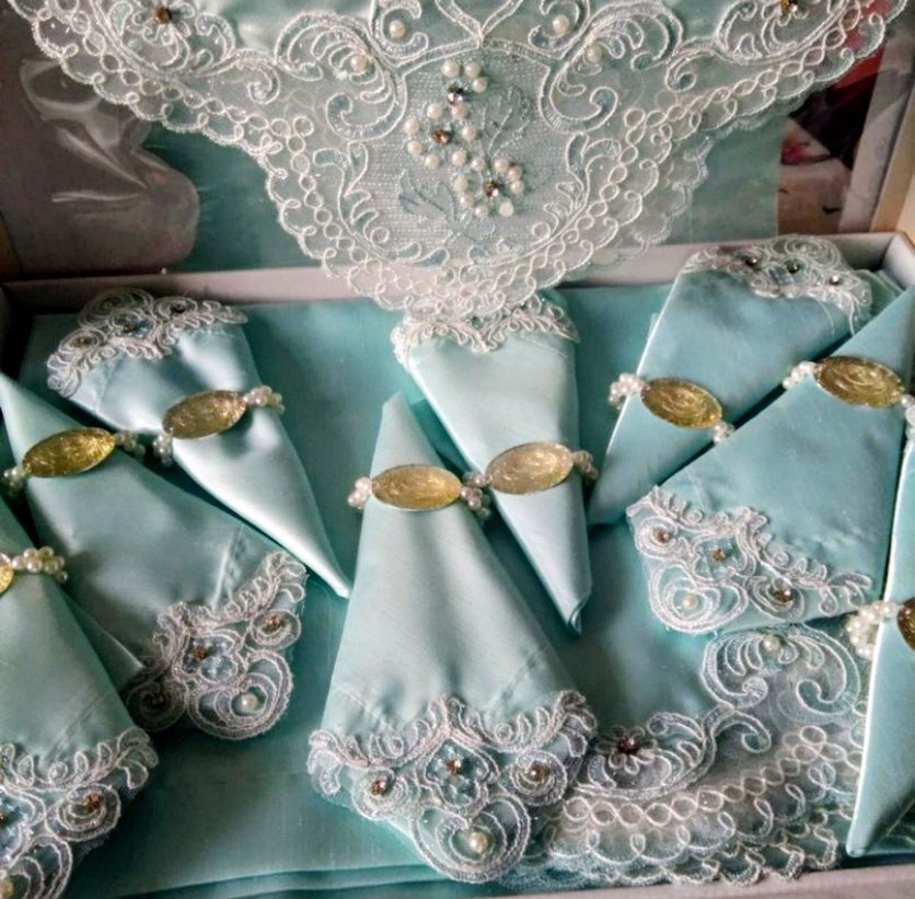 Nakışlı Turkuaz Masa Örtüsü Seti - Görsel 2