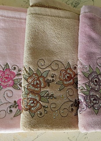 Nakışlı Pembe Havlu Seti - Görsel 2