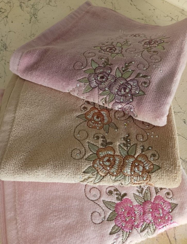 Nakışlı Pembe Havlu Seti - Görsel 3