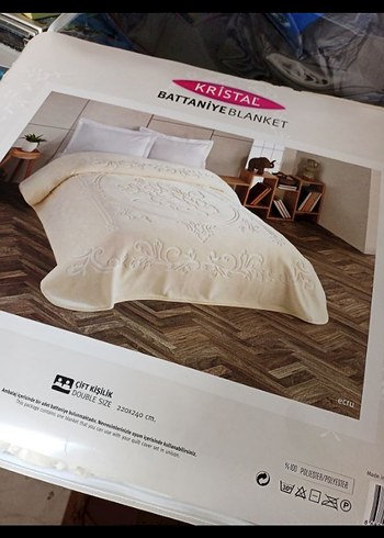 Kristal ÇİFT KİŞİLİK Beyaz Desenli Battaniye - Görsel 7