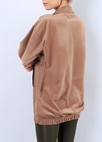 Bej Yarım Fermuarlı Rahat Kesim Sweatshirt - Görsel 4