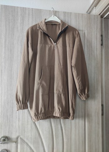 Bej Yarım Fermuarlı Rahat Kesim Sweatshirt - Görsel 5