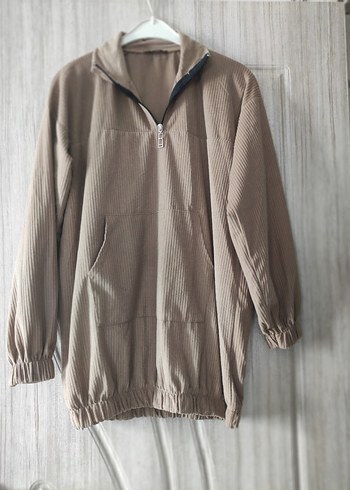 Bej Yarım Fermuarlı Rahat Kesim Sweatshirt - Görsel 7