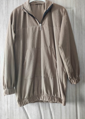 Bej Yarım Fermuarlı Rahat Kesim Sweatshirt - Görsel 10