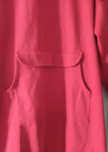 Kapüşonlu Kırmızı Midi Rahat Elbise - Görsel 8