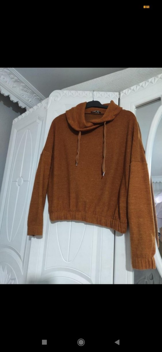 Bohem Tarzj kahverengi Triko Boğazlı Kazak - Görsel 3