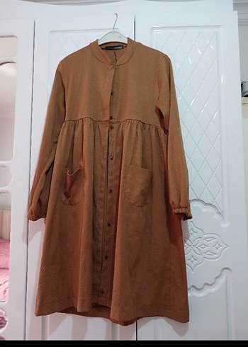 Düğmeli Uzun Kahverengi Kadın Tunik - Görsel 3