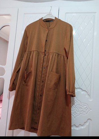 Düğmeli Uzun Kahverengi Kadın Tunik - Görsel 2
