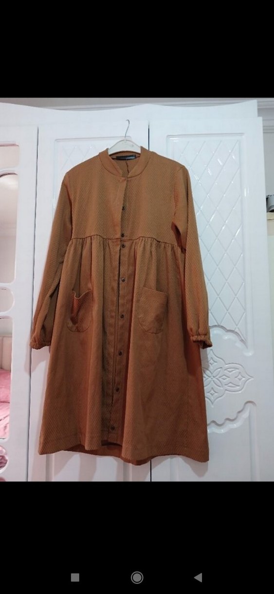 Düğmeli Uzun Kahverengi Kadın Tunik - Görsel 3