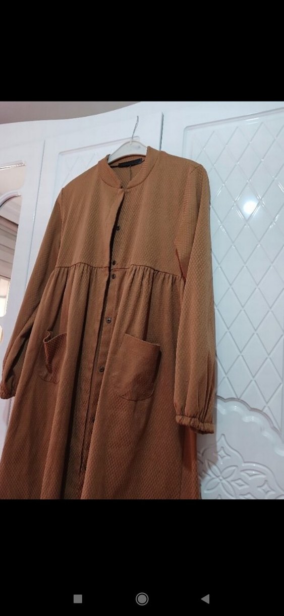 Düğmeli Uzun Kahverengi Kadın Tunik - Görsel 4