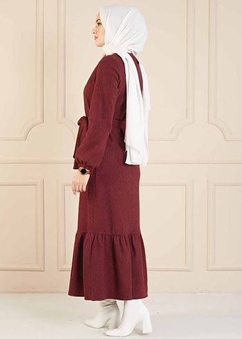 Bordo Uzun Kollu Bohem Kadın Elbise - Görsel 2